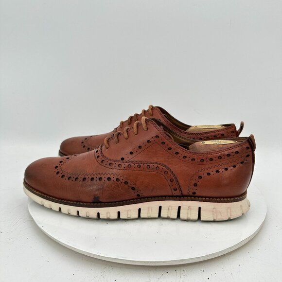 Cole Haan Zerogrand Men Size 8.5M Brown Leather Wingtip Oxford Dress Shoes - Picture 2 of 11